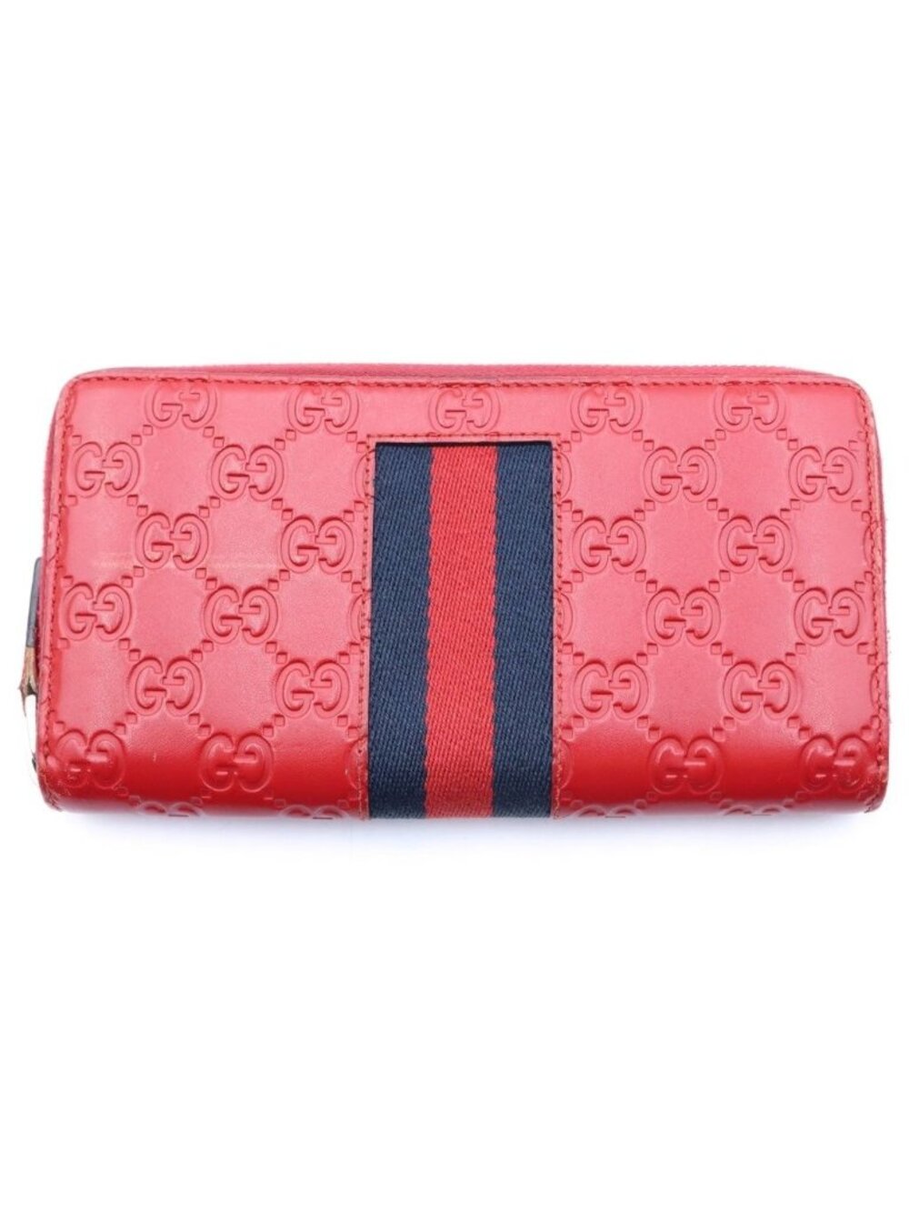 Gucci GG Pattern Round Zip Wallet Red